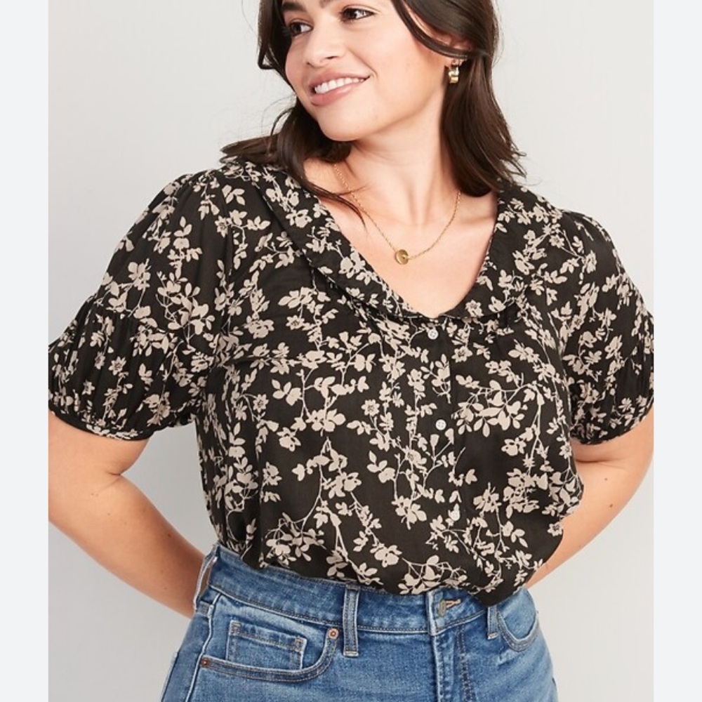 OLD NAVY FLORAL PETER-PAN COLLAR PUFF SLEEVE TOP